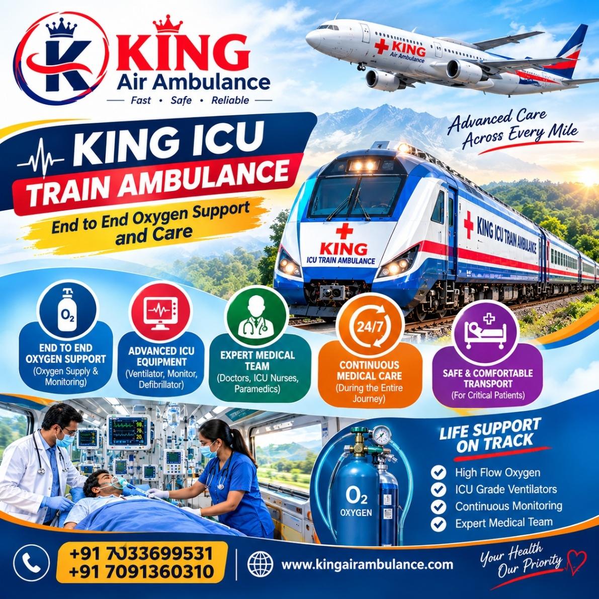 King Low-Cost Train Ambulance in Kolkata- available for critical Emergencies