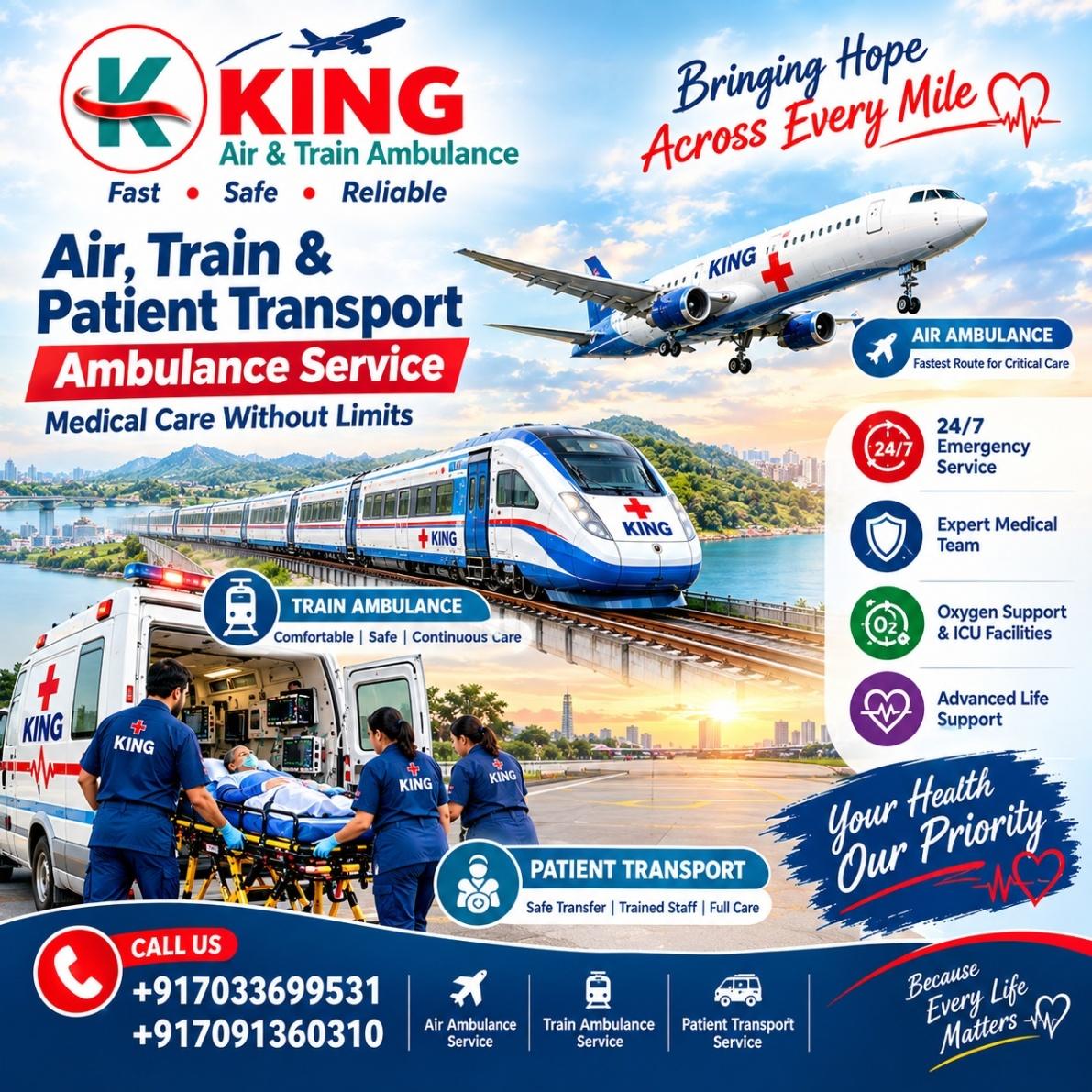 King ICU Train Ambulance in Dibrugarh- Long-Distance transfer