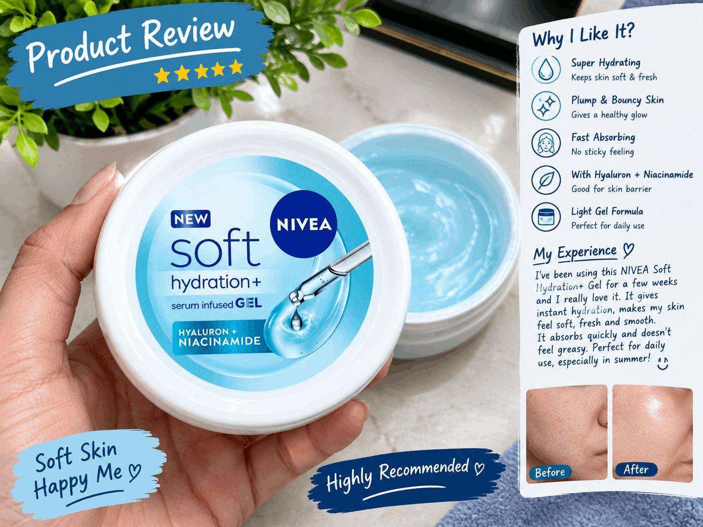NIVEA Soft Hydration+ Gel Moisturizer with Hyaluron & Niacinamide