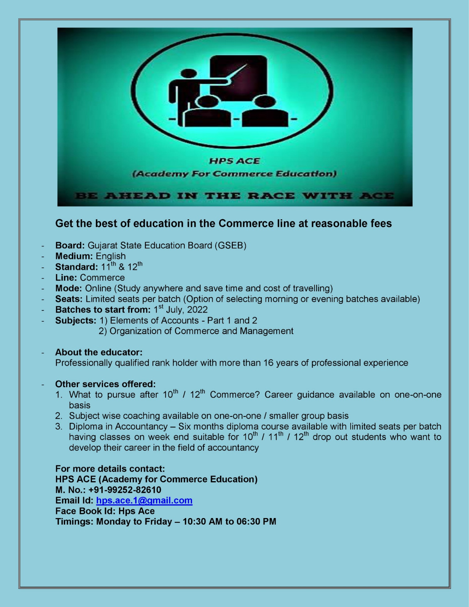 Commerce, School tuition/ Subject classes; Exp: More than 15 year