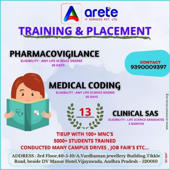 Best pharmacovigilance course, clinical SAS and medical coding training with good placements 