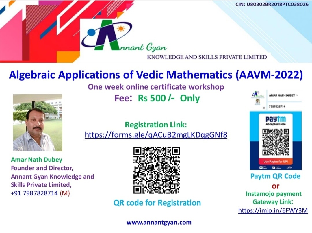 Online Certificate Workshop/ Training Programs on Vedic Mathematics