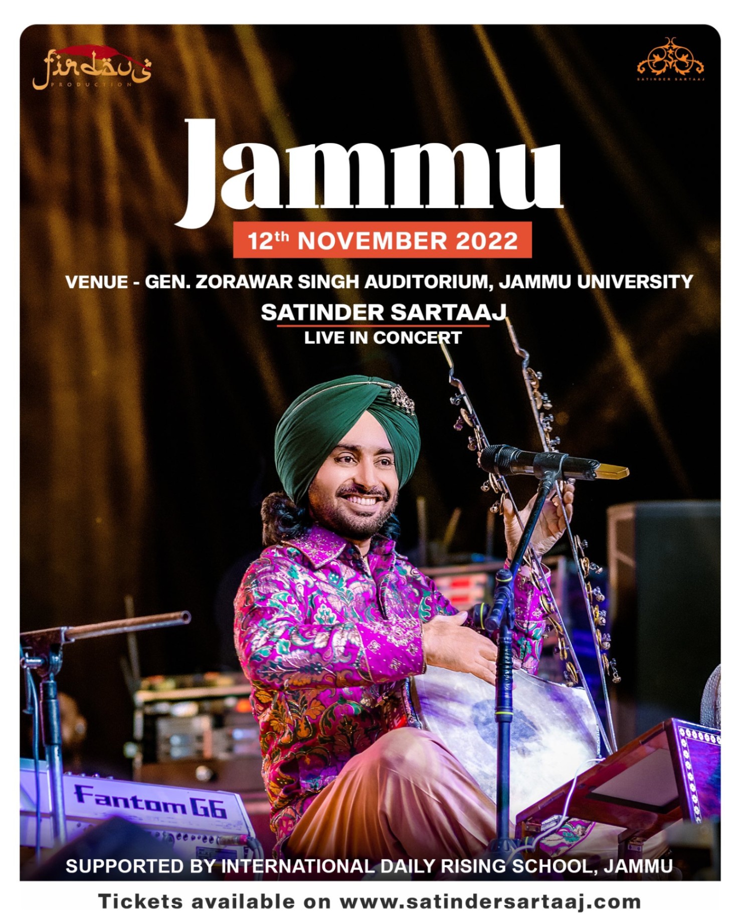 Internationally known Punjabi-Sufi singer and musician Satinder Sartaaj will be performing in Jammu on Nov 12th, 2022