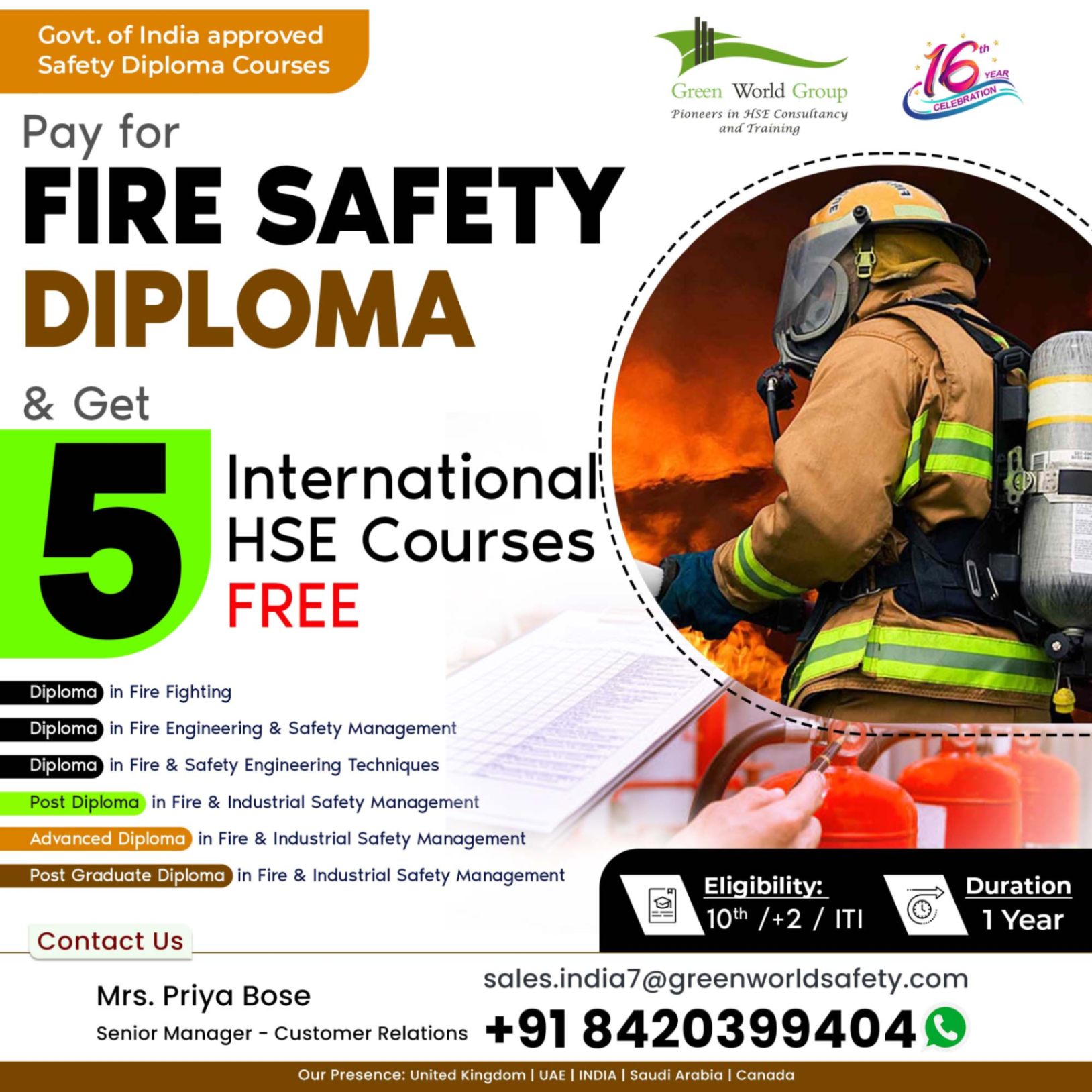 Green World’s Megahit offer on Fire Safety Diploma!!