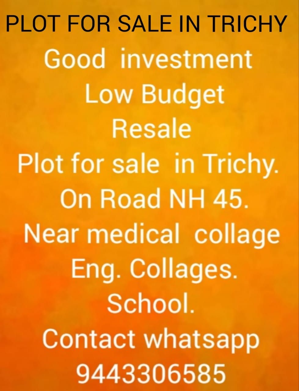 Residential  plot For sale in Trichy. Siruganur. On road NH 45