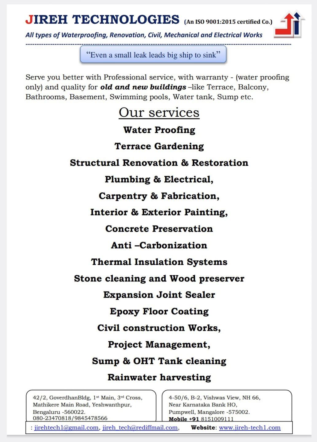 Professional waterproofing contractor & Engineers 