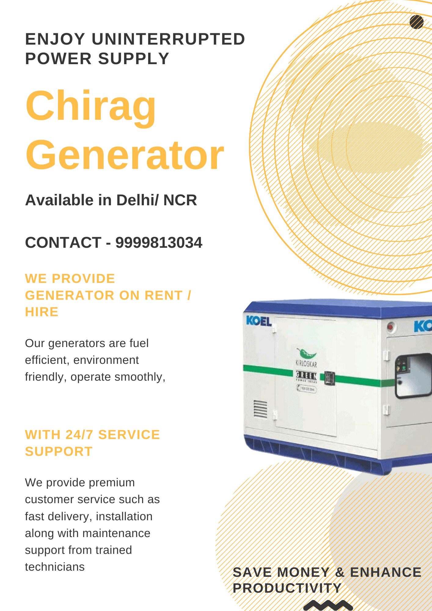 Generator on rental basis