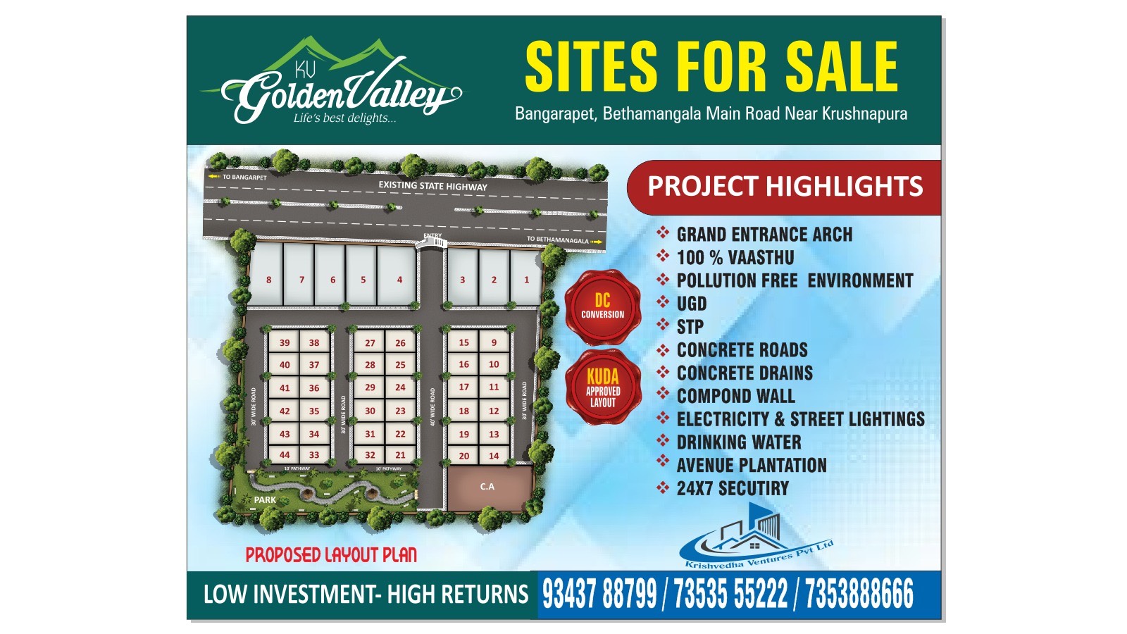 1,200 sq. ft. Sell Land/ Plot for sale @NEAR BEML ALADHARA BETHAMAGLA MAIN ROAD KRISHNAPURA