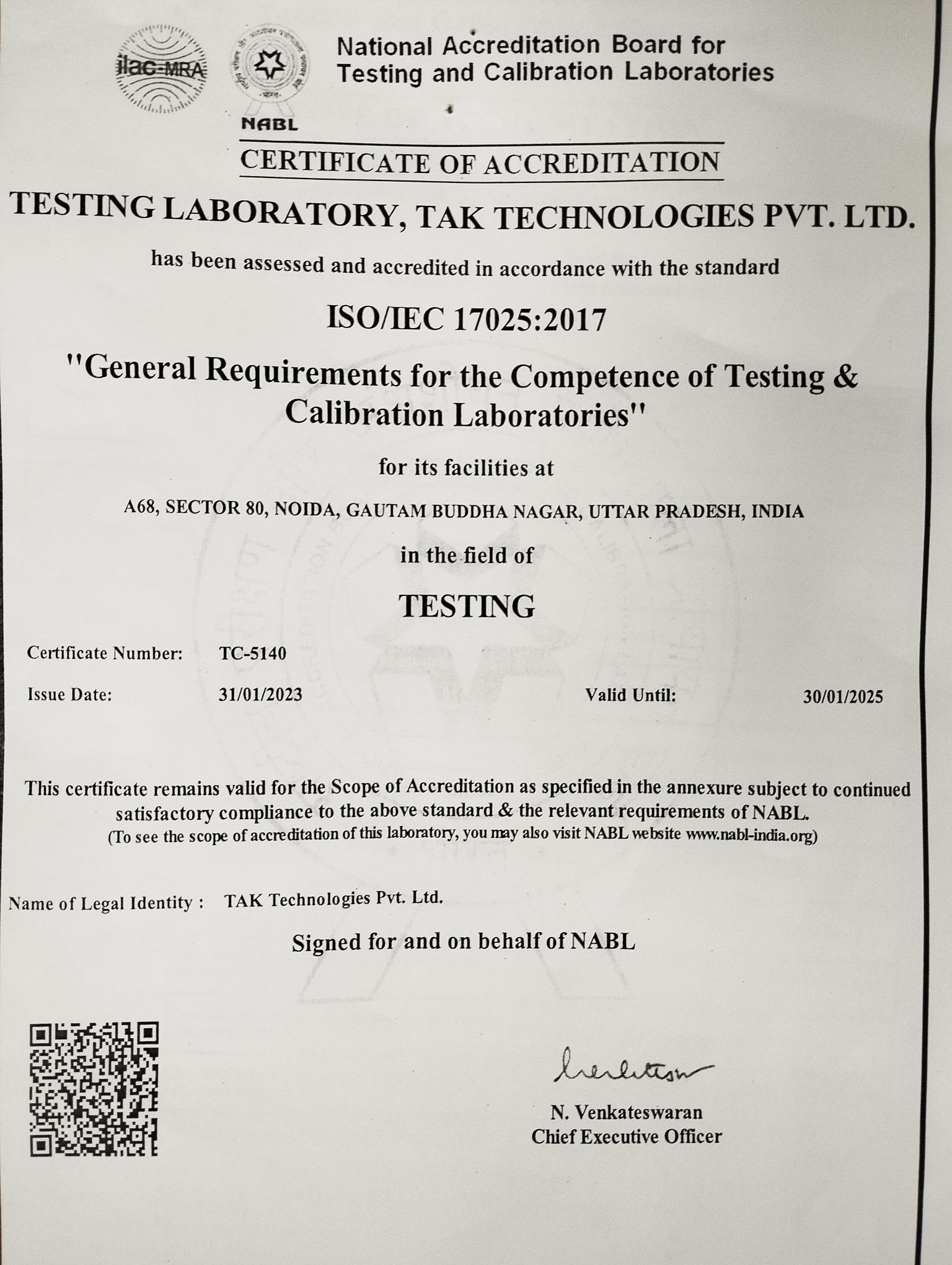 Testing & Calibration as NABL & ISO17025:2017