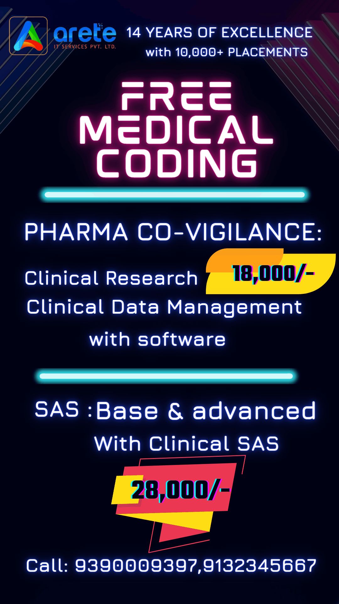medicalcoding , pharma co-vigilance, SAS training with jobs.