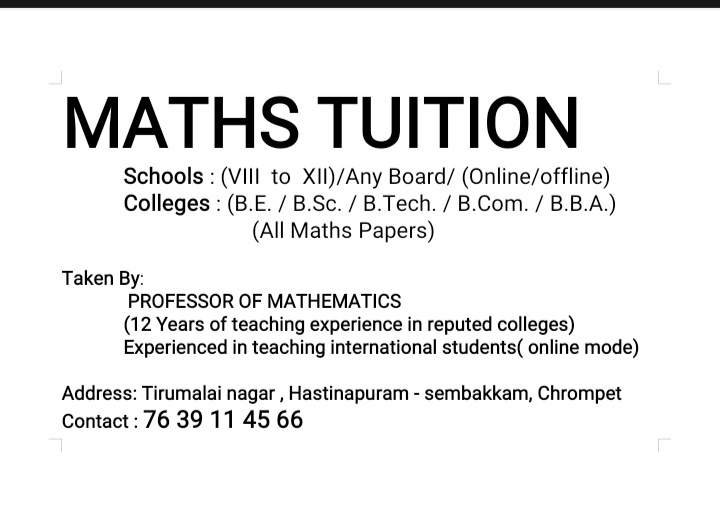 Class 11th/ 12th Tuition, Class 9th/ 10th Tuition, Mathematics, Physics, Science; Exp: More than 10 year