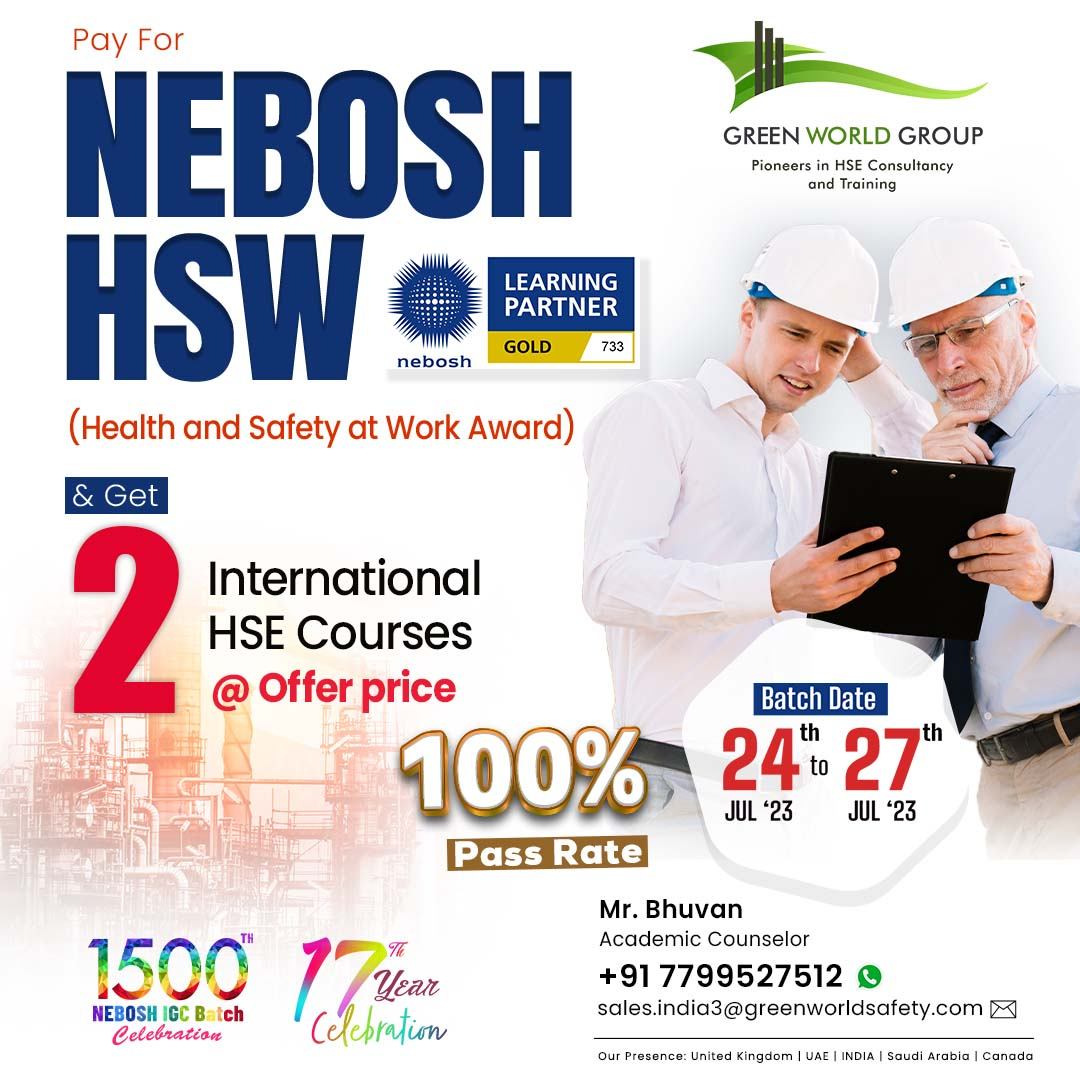Join Nebosh HSW in Kolkata & get 2 HSE courses Free