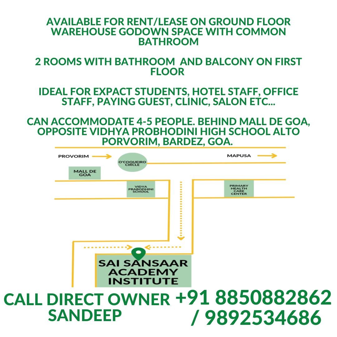 2 Bed/ 1 Bath Rent Apartment/ Flat; 550 sq. ft. carpet area, UnFurnished for rent @alto porvorim / saldana colony