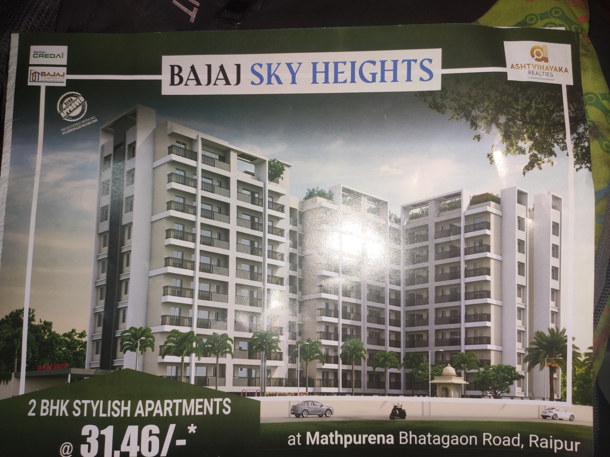 2 Bed/ 2 Bath Sell Apartment/ Flat; 1,015 sq. ft. carpet area; Ready To Move for sale @At Mathpurena bhatagaon road ,raipur 