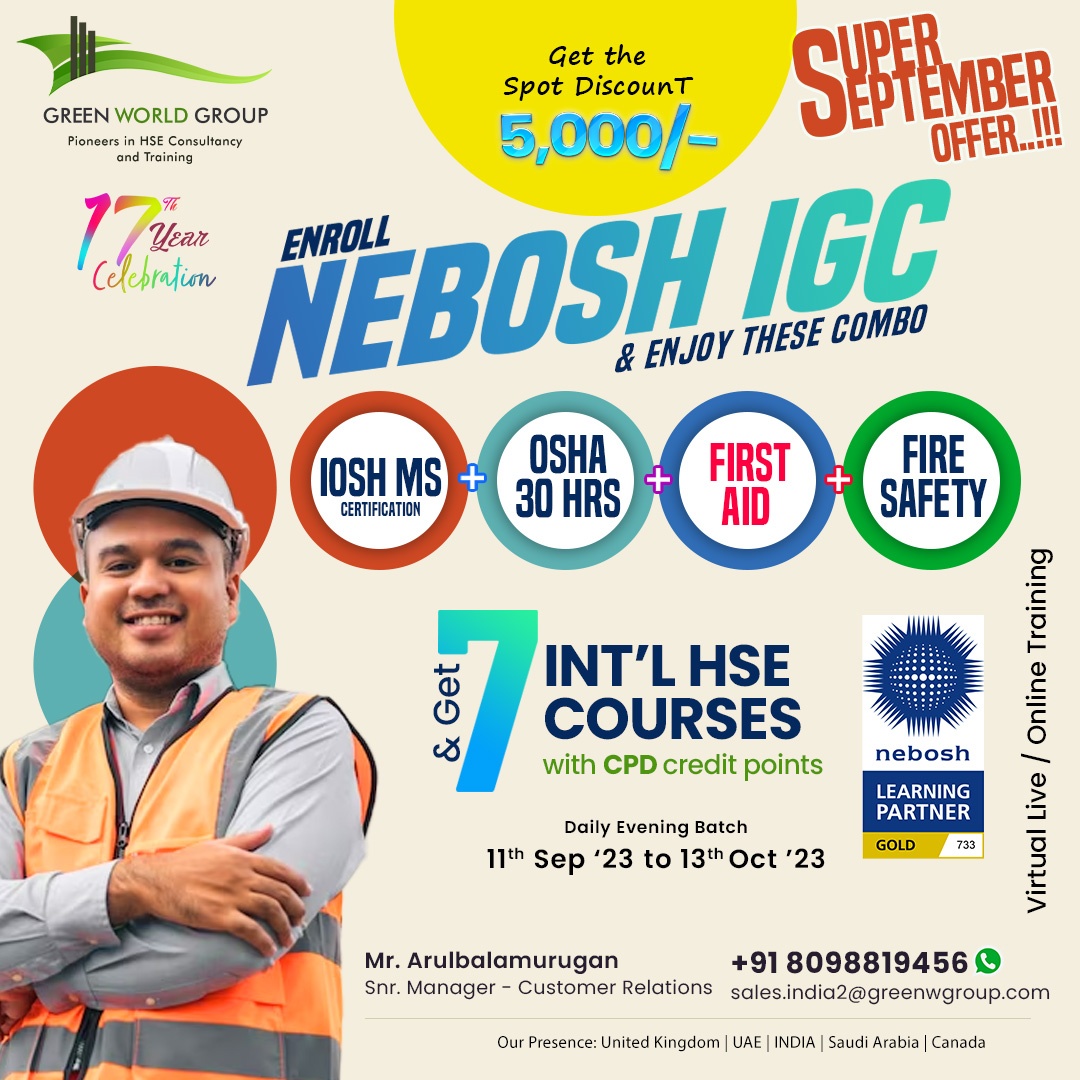   Super September offers on NEBOSH IGC course in  Chennai 