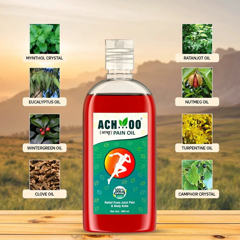 Achoo Pain Relief Oil is an ayurvedic pain relief oil for faster and longer pain relief