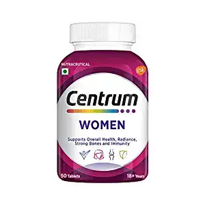 Centrum Women, World's No.1 Multivitamin with Biotin, Vitamin C & 21 vital Nutrients for Overall Health, Radiance, Strong Bones & Immunity (Veg) Pack of 50 tablets