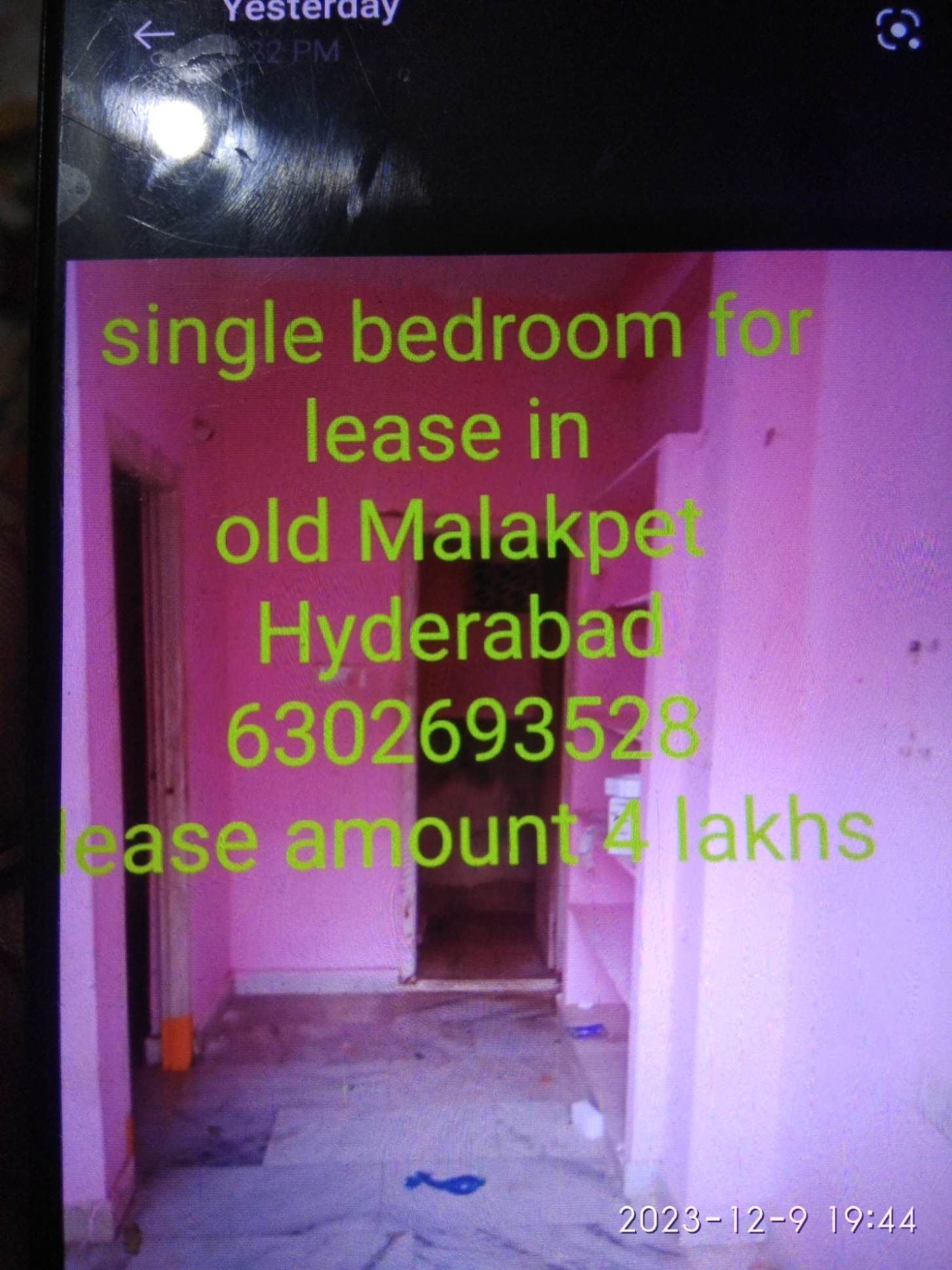 1 Bed/ 1 Bath Rent House/ Bungalow/ Villa; 550 sq. ft. carpet area, UnFurnished for rent @Old malakpet