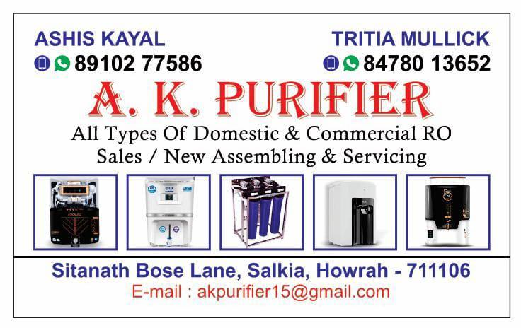 We are providing water purifier sale's & service in very reasonable price , have very experienced technician in Howrah to Kolkata 