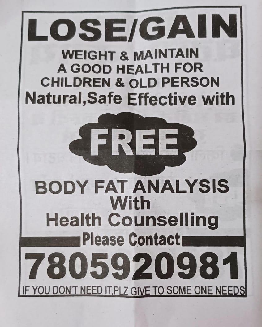 FREE WEIGHT LOSS & WEIGHT GAIN With Health Counselling   