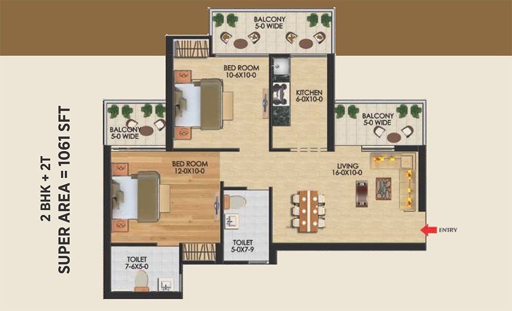 2 Bed/ 2 Bath Sell Apartment/ Flat; 742 sq. ft. carpet area; Ready To Move for sale @ Techzone 4, Greater Noida West