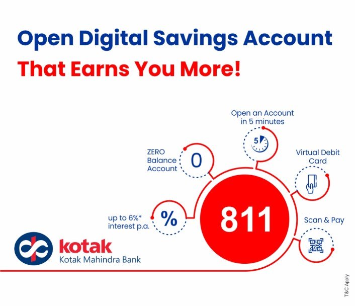 Open new Kotak 811 Account and receive 1000/- Per account opening 
