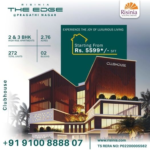 3 Bed/ 2 Bath Sell Apartment/ Flat; 1,340 sq. ft. carpet area; Under Construction for sale @INCOIS Rd, near Aadhya Paradise Apartment, ALEAP Industrial Area, Pragathi Nagar, Hyderabad