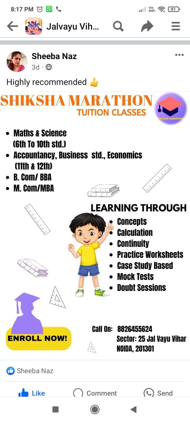 Accounting, Class 11th/ 12th Tuition, Class 9th/ 10th Tuition, Economics, Graduation/Masters  Tuitions; Exp: More than 15 year