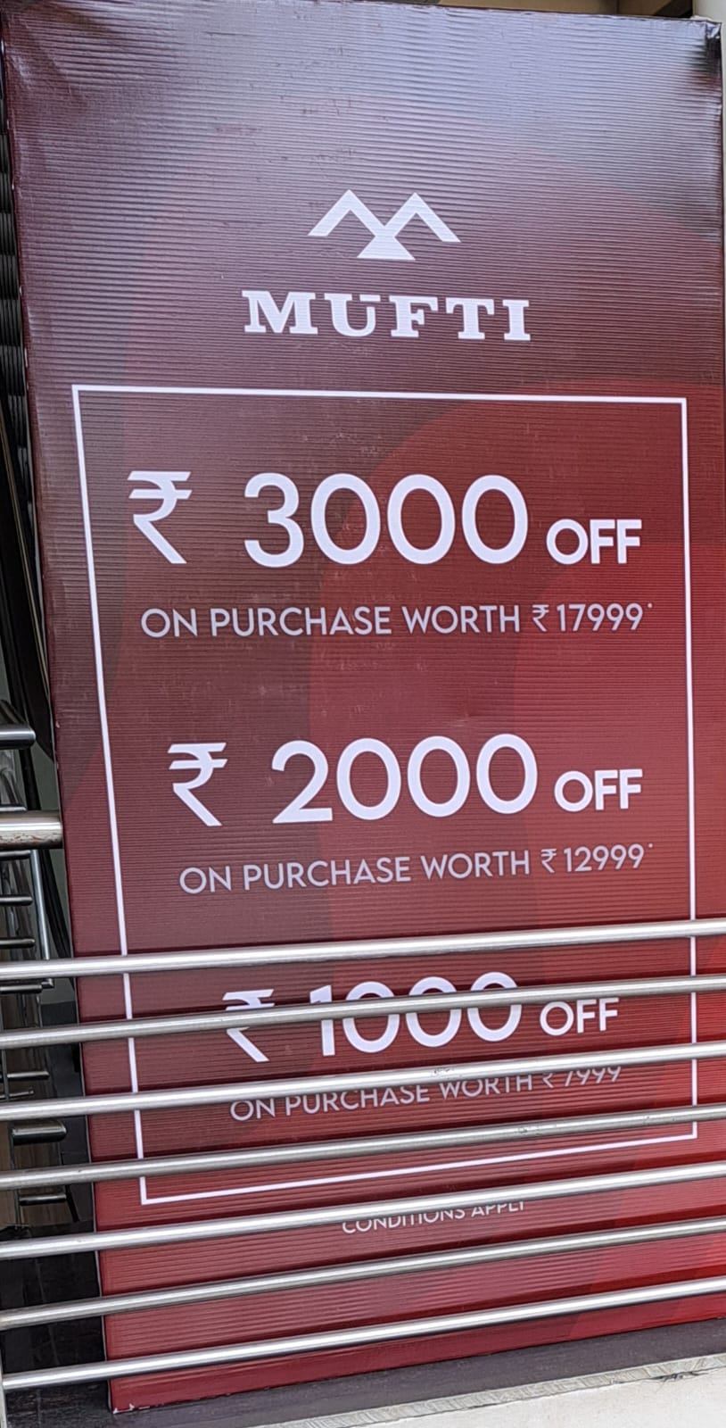 New Deal - Upto ₹3000 off @MUFTI, GAMMON MALL NEW MARKET , Bhopal